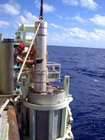  The corehead weight is variable during at sea operations.  Here additional weight is being added before launch proceeds.