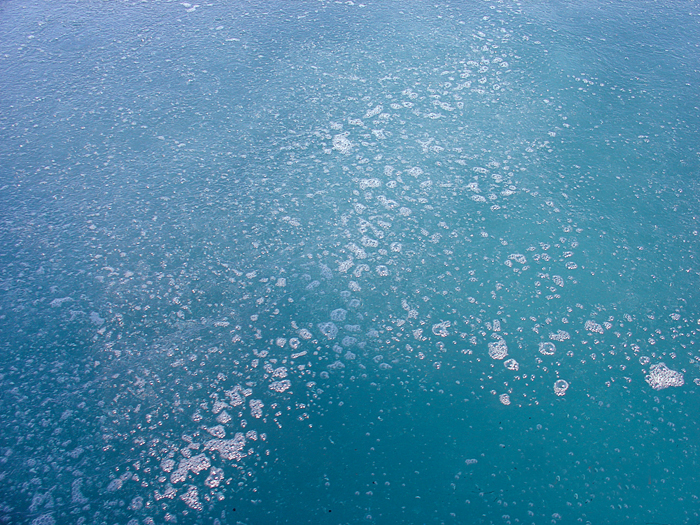 Natural gas escaping through seafloor cracks