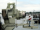 Grapple testing underway at WHOI with the Corehead installed.  The Grapple assembly also includes a maneuverable work platform or man-basket that is used for a variety of functions during rigging procedures.  
