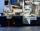 The Grapple at its centerline stern position with the Long Core vertical during Sea Trials in September 2007.