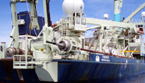 Grapple in starboard position with Long Core stowed on its rail support system onboard Knorr.