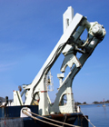  A-frame on the stern of Knorr showing tele-boom and Lantec winch mounted atop the frame.