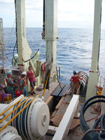A-frame in the final phase of load transfer to the stern sheave.