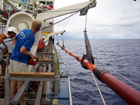 Davits in action on the longest core [150 feet] of Sept. 07 seatrials during launch.