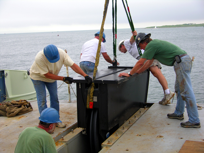 Stern sheave being fit in Woods Hole.