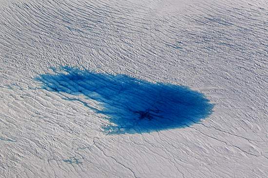Supraglacial lakes may concentrate water so that it causes the ice to fracture and water to be injected directly to the bed, where the ice meets the ground.