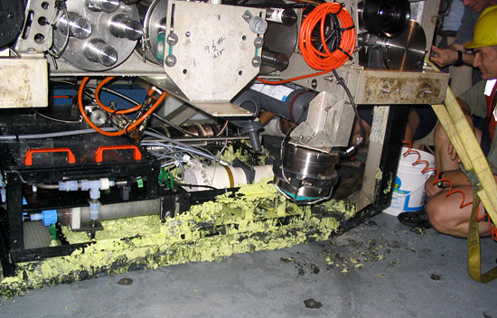 Sulphur coated the frame
