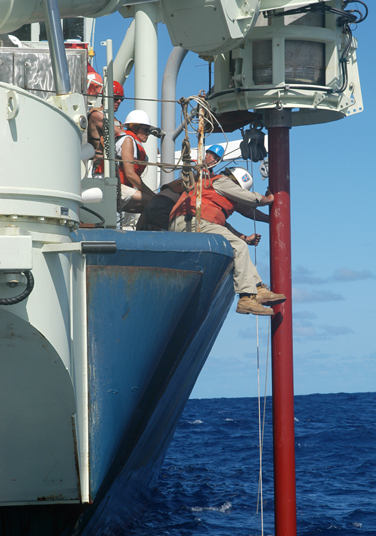 Long Core system being deployed off the R/V Knorr.