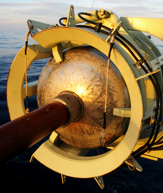 Top component of Long Core resting on deck of R/V Knorr.