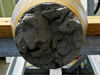 Close up view of retrieved long core sediment core.