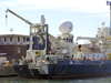 R/V Knorr departing the WHOI dock for the Long Core test cruise, 8/28/07.