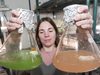 Kristen Rathjen with microbe cultures used in CF study