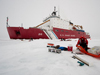 scientist preparing gear on ice