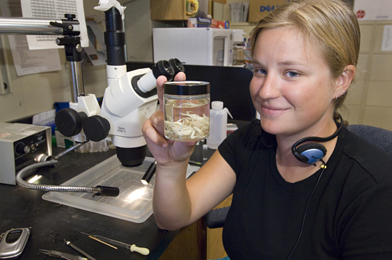 2007 Summer Student Fellow Skylar Bayer in lab.