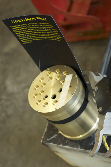 The micro-thin, fiber optic cable that connects Nereus to a ship