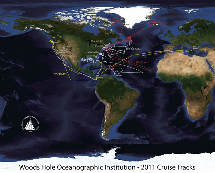 WHOI's Research Vessels: 2011 Cruise Tracks
