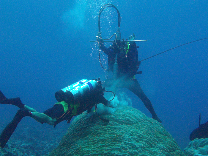 Drilling coral cores