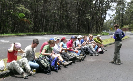 Students line up during a lunch break.