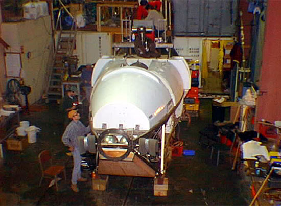 Newly refurbished foam sections are installed in the afterbody