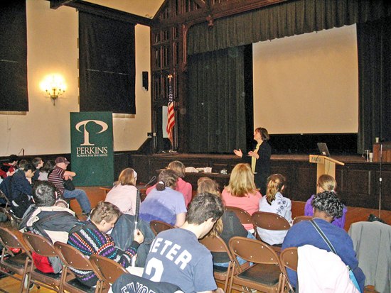 Dr. Amy Bower spoke to students at Perkins School for the Blind about her career as a scientist with visual impairment. 
