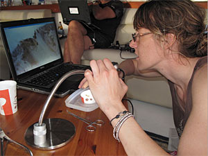 Ann Tarrant dissects coral fragments