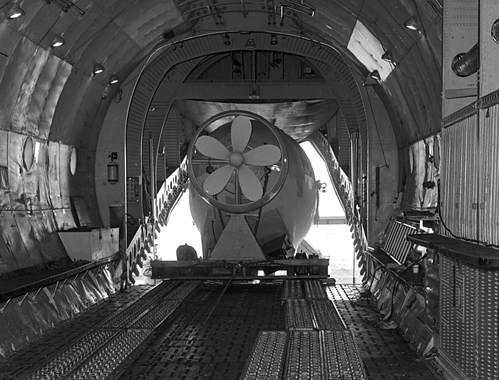Alvin loaded into transport plane