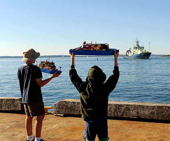 Boys greet Atlantis with Lego models