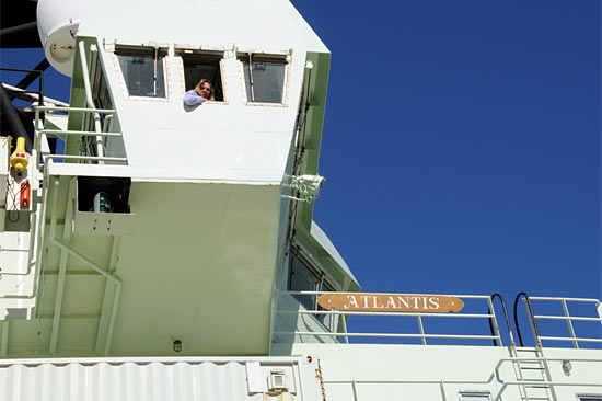Mitzi Crane guides Atlantis to its berth