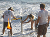 Sand core tube into beach
