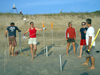 Becky Gast and colleagues setting up sample cores on beach at Duck, N.C.