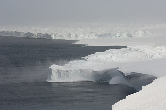 The Ross Ice Shelf where it collides with Cape Crozier.