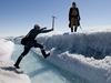 Mark Behn using an ice ax.