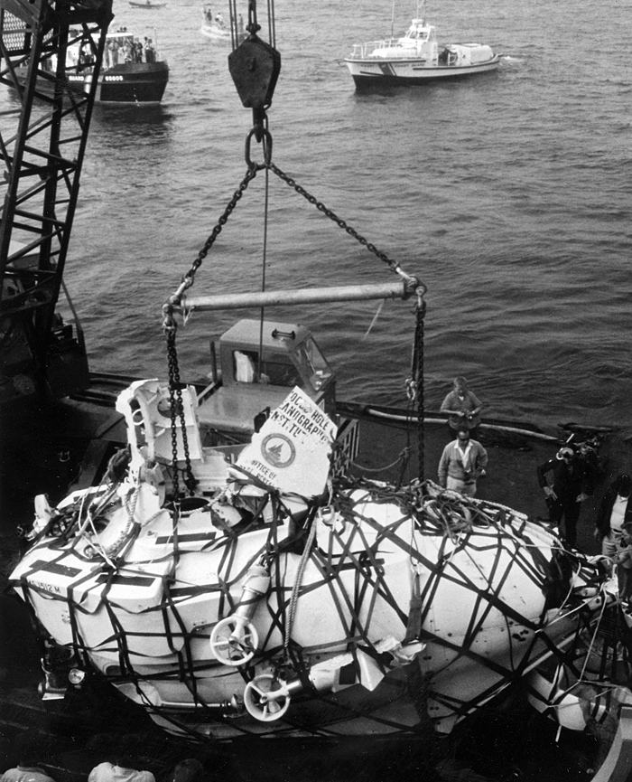Alvin being recovered after being lost at sea.