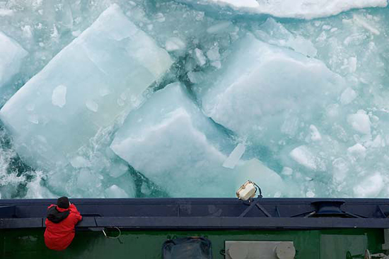 Ice chunks off the side of Oden.