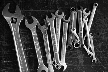 Wrenches on table