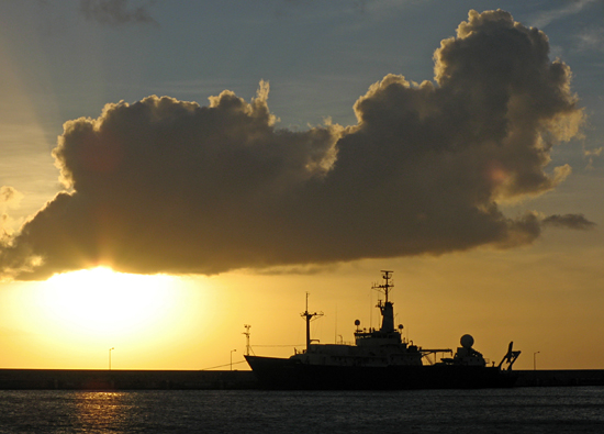 The R/V Knorr at dock in Bridgetown, Barbados.