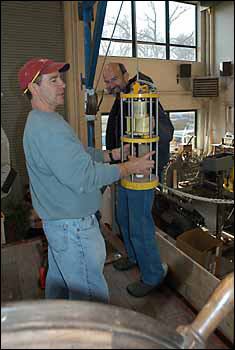 Damon Gayer working on the float