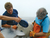 WHOI paleoceanographer Konrad Hughen (left) and WHOI Research Associate Daniel Montlucon.