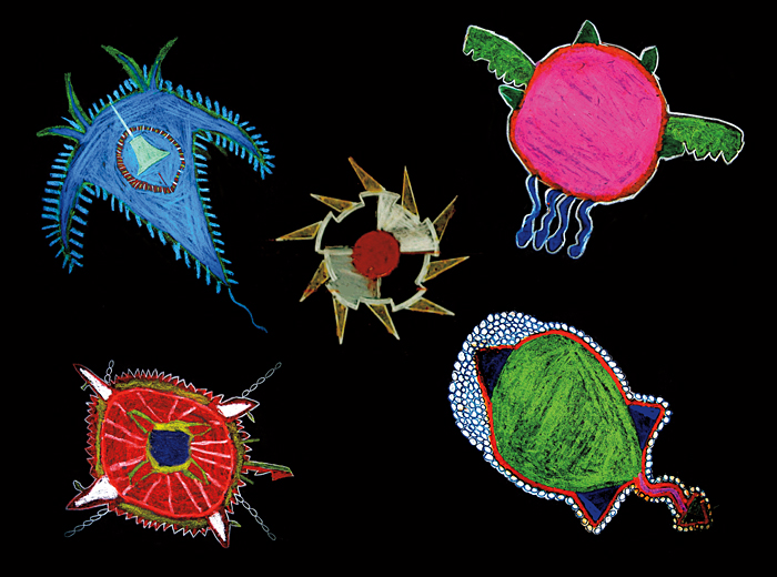 drawings of imaginary microbes by schoolkids
