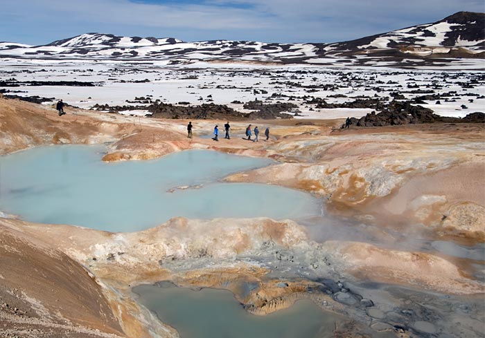 sulfur-encrusted hot spring