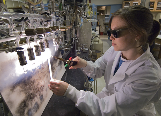 Kristin Smith, MIT/WHOI Joint Program Student, working in the NOSAMS laboratory