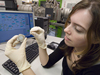 Joint Program student Alison Shaw preparing Ion Probe samples.