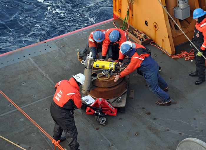 Healy recovers a mooring anchor