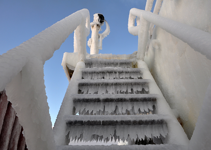 Icy stairs aboard USCGC Healy