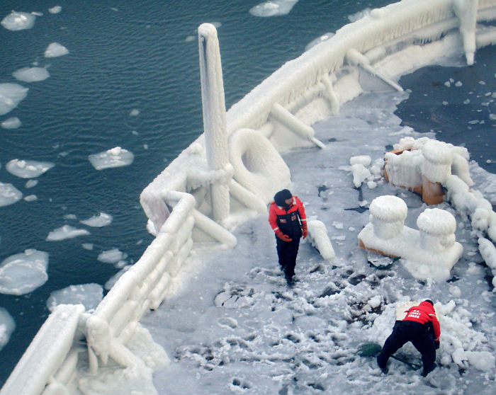 Clearing ice on Healy