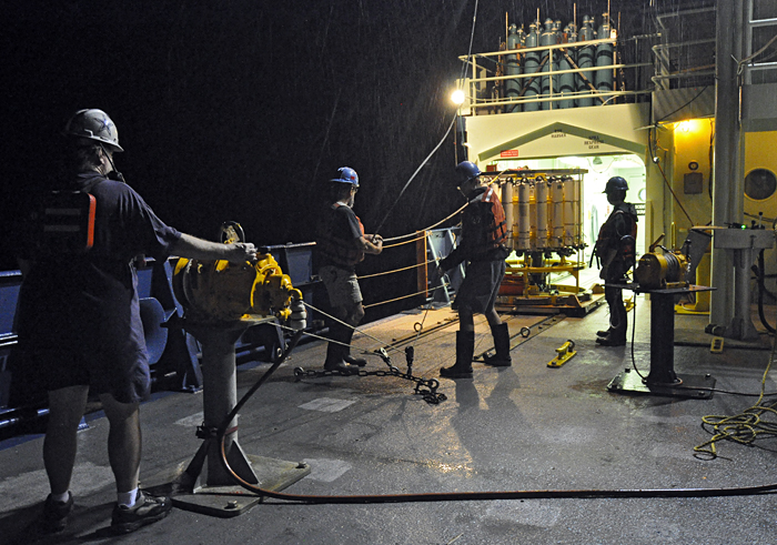 wrangling a CTD in rain at night