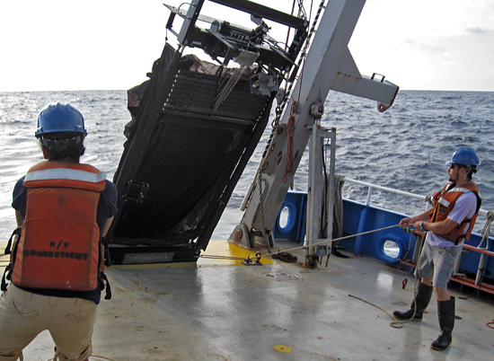 Krill collecting net deployed from R/V Connecticut