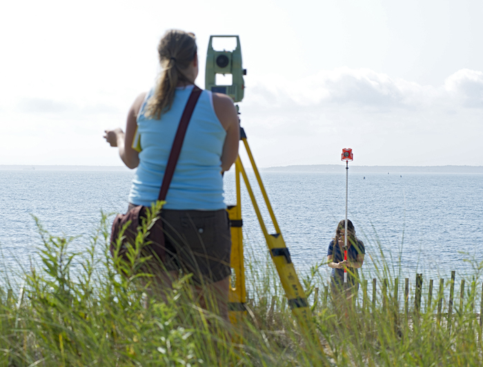 Surveying Falmouth beach