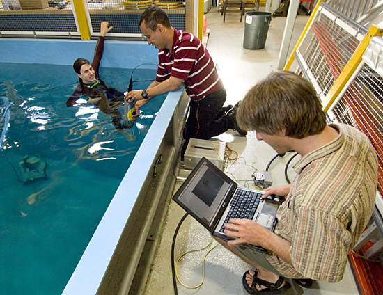 Hanu Singh's students testing a camera system.