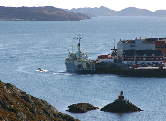 R/V Knorr at port in Nuuk, Greenland.